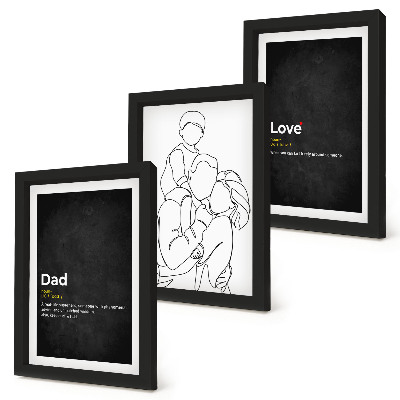 Mur de cadres Dessins au trait représentant une famille et illustrant les définitions de l'amour et de la paternité