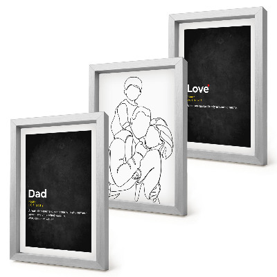 Mur de cadres Dessins au trait représentant une famille et illustrant les définitions de l'amour et de la paternité