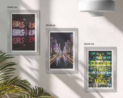 Lot de 3 tableaux Enseignes lumineuses de la ville la nuit, avec vue sur la rivière