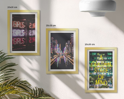 Lot de 3 tableaux Enseignes lumineuses de la ville la nuit, avec vue sur la rivière