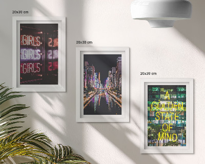 Lot de 3 tableaux Enseignes lumineuses de la ville la nuit, avec vue sur la rivière