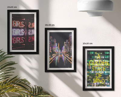 Lot de 3 tableaux Enseignes lumineuses de la ville la nuit, avec vue sur la rivière
