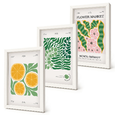 Ensemble de 3 tableaux Affiches à motifs de fruits et de plantes aux couleurs pastel