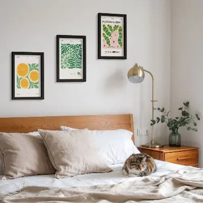 Ensemble de 3 tableaux affiches motifs fruits et plantes aux couleurs pastel