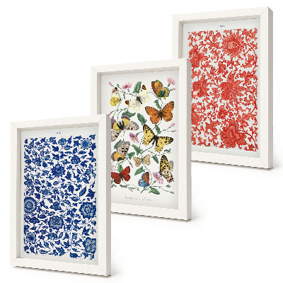 Ensemble de 3 tableaux Affiches vintage de fleurs, papillons et ornements