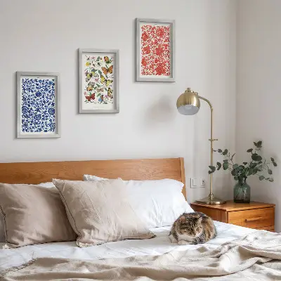 Ensemble de 3 tableaux affiches vintage représentant des fleurs, des papillons et des ornements