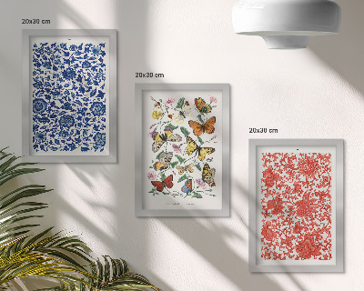 Ensemble de 3 tableaux Affiches vintage de fleurs, papillons et ornements