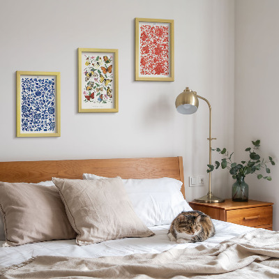 Ensemble de 3 tableaux Affiches vintage de fleurs, papillons et ornements