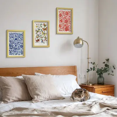 Ensemble de 3 tableaux affiches vintage représentant des fleurs, des papillons et des ornements