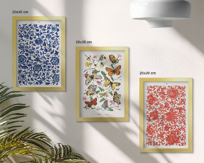 Ensemble de 3 tableaux Affiches vintage de fleurs, papillons et ornements