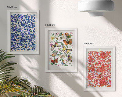 Ensemble de 3 tableaux Affiches vintage de fleurs, papillons et ornements