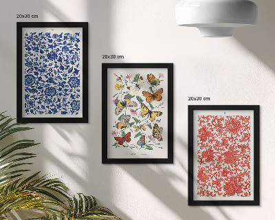 Ensemble de 3 tableaux Affiches vintage de fleurs, papillons et ornements
