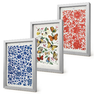 Ensemble de 3 tableaux Affiches vintage de fleurs, papillons et ornements