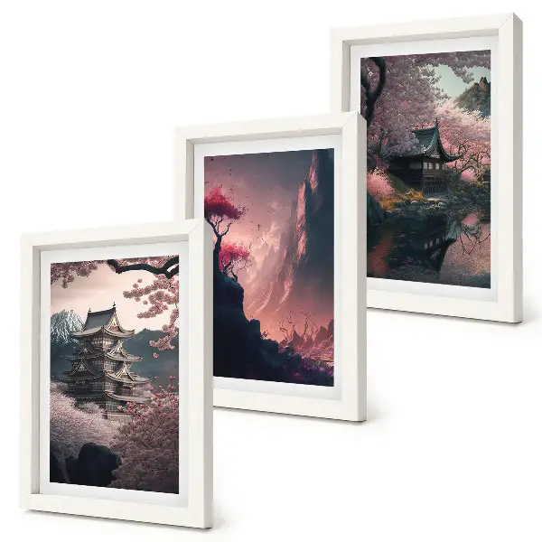 Paysages fantastiques des montagnes japonaises ensemble de 3 tableaux