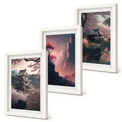 Paysages fantastiques des montagnes japonaises ensemble de 3 tableaux
