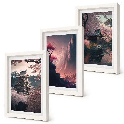 Ensemble de 3 tableaux Paysages fantastiques des montagnes japonaises