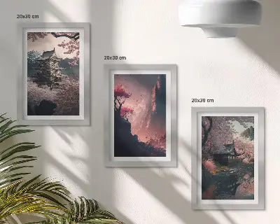 Paysages fantastiques des montagnes japonaises ensemble de 3 tableaux