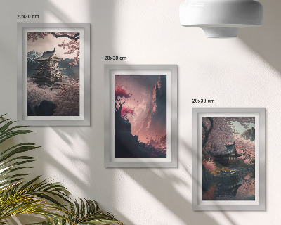 Ensemble de 3 tableaux Paysages fantastiques des montagnes japonaises