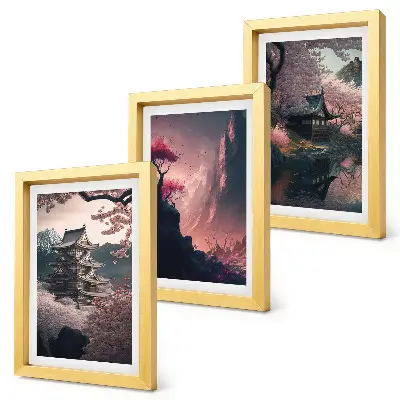 Paysages fantastiques des montagnes japonaises ensemble de 3 tableaux