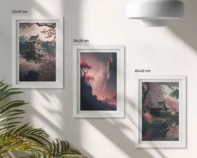 Paysages fantastiques des montagnes japonaises ensemble de 3 tableaux