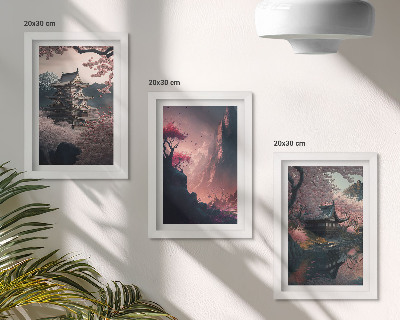 Ensemble de 3 tableaux Paysages fantastiques des montagnes japonaises