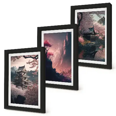 Paysages fantastiques des montagnes japonaises ensemble de 3 tableaux