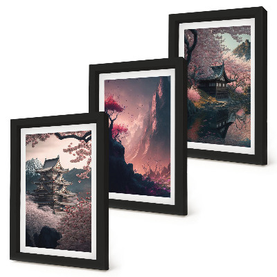 Ensemble de 3 tableaux Paysages fantastiques des montagnes japonaises