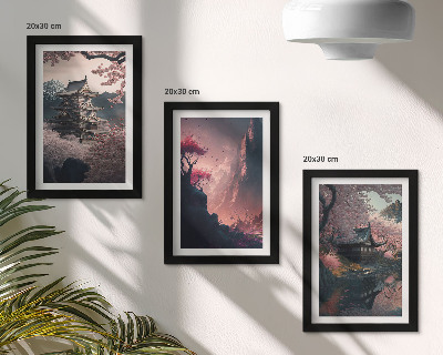 Ensemble de 3 tableaux Paysages fantastiques des montagnes japonaises