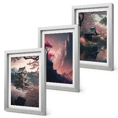 Paysages fantastiques des montagnes japonaises ensemble de 3 tableaux