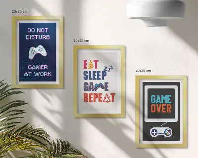 Lot de 3 tableaux sur le thème du divertissement et des jeux vidéo