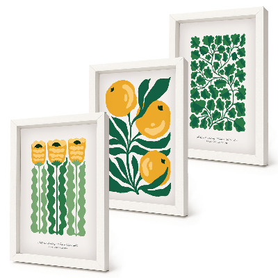 Ensemble de 3 tableaux Affiches à motifs végétaux avec fleurs et feuilles