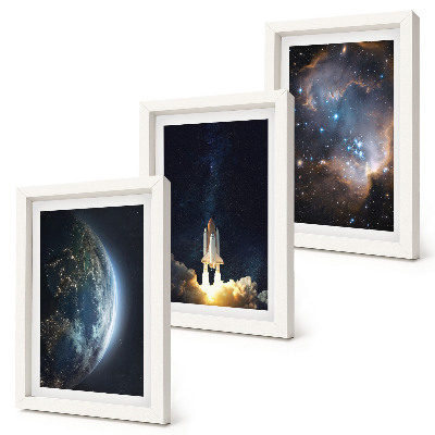 Mur de cadres Espace Terre fusée galaxie ciel étoiles