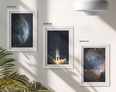 Mur de cadres Espace Terre fusée galaxie ciel étoiles