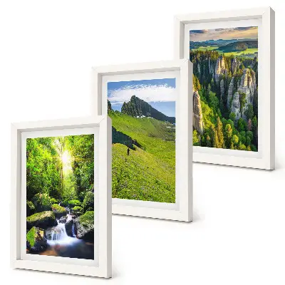 Lot de 3 tableaux représentant des paysages de montagne verdoyants avec une cascade et une forêt