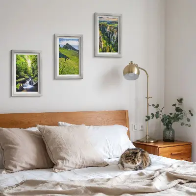 Lot de 3 tableaux représentant des paysages de montagne verdoyants avec une cascade et une forêt