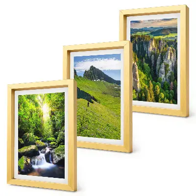 Lot de 3 tableaux représentant des paysages de montagne verdoyants avec une cascade et une forêt