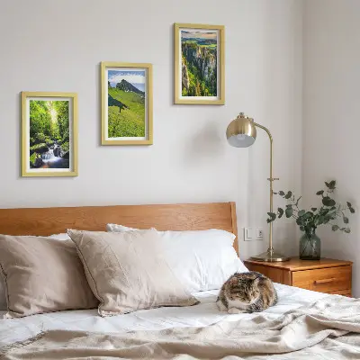 Lot de 3 tableaux représentant des paysages de montagne verdoyants avec une cascade et une forêt