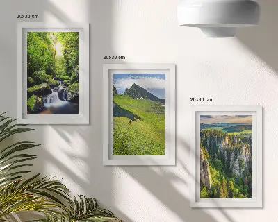 Lot de 3 tableaux représentant des paysages de montagne verdoyants avec une cascade et une forêt