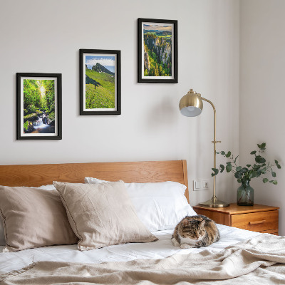Lot de 3 tableaux Paysages de montagne verdoyants avec une cascade et une forêt