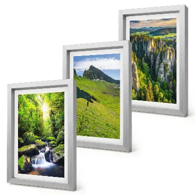 Lot de 3 tableaux représentant des paysages de montagne verdoyants avec une cascade et une forêt