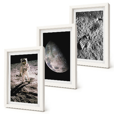 Ensemble de 3 tableaux Photo d'empreinte de pas d'un astronaute sur la Lune