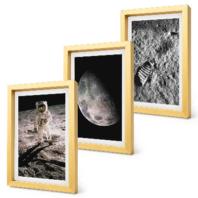 Ensemble de 3 tableaux Photo d'empreinte de pas d'un astronaute sur la Lune