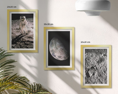 Ensemble de 3 tableaux Photo d'empreinte de pas d'un astronaute sur la Lune