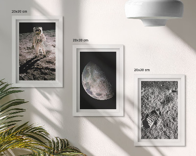 Ensemble de 3 tableaux Photo d'empreinte de pas d'un astronaute sur la Lune