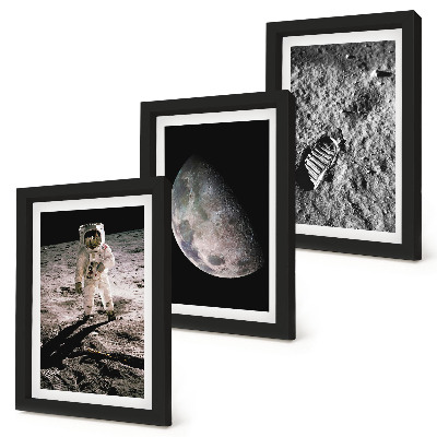 Ensemble de 3 tableaux Photo d'empreinte de pas d'un astronaute sur la Lune