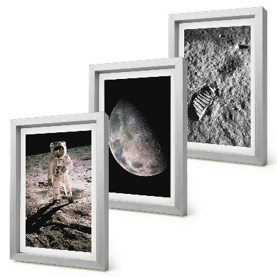 Ensemble de 3 tableaux Photo d'empreinte de pas d'un astronaute sur la Lune