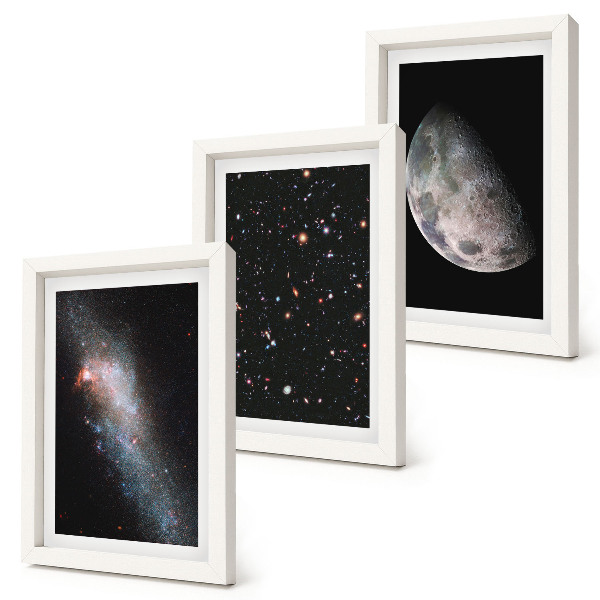 Ensemble de 3 tableaux L'espace, les étoiles de la galaxie et la pleine lune