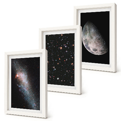 Ensemble de 3 tableaux L'espace, les étoiles de la galaxie et la pleine lune