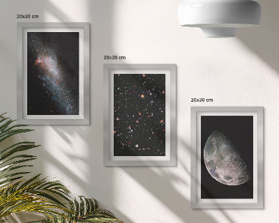 Ensemble de 3 tableaux L'espace, les étoiles de la galaxie et la pleine lune