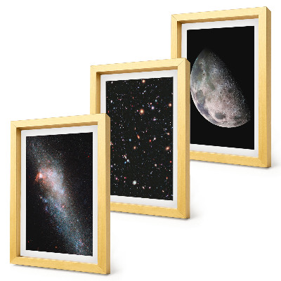 Ensemble de 3 tableaux L'espace, les étoiles de la galaxie et la pleine lune